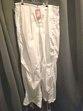 White Baggy Cargo Pants By Edikted, Wide Leg Draw String, M/L, NWT